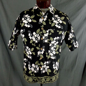 Vintage Black Op Sport Floral Hawaiianb Shirt  S